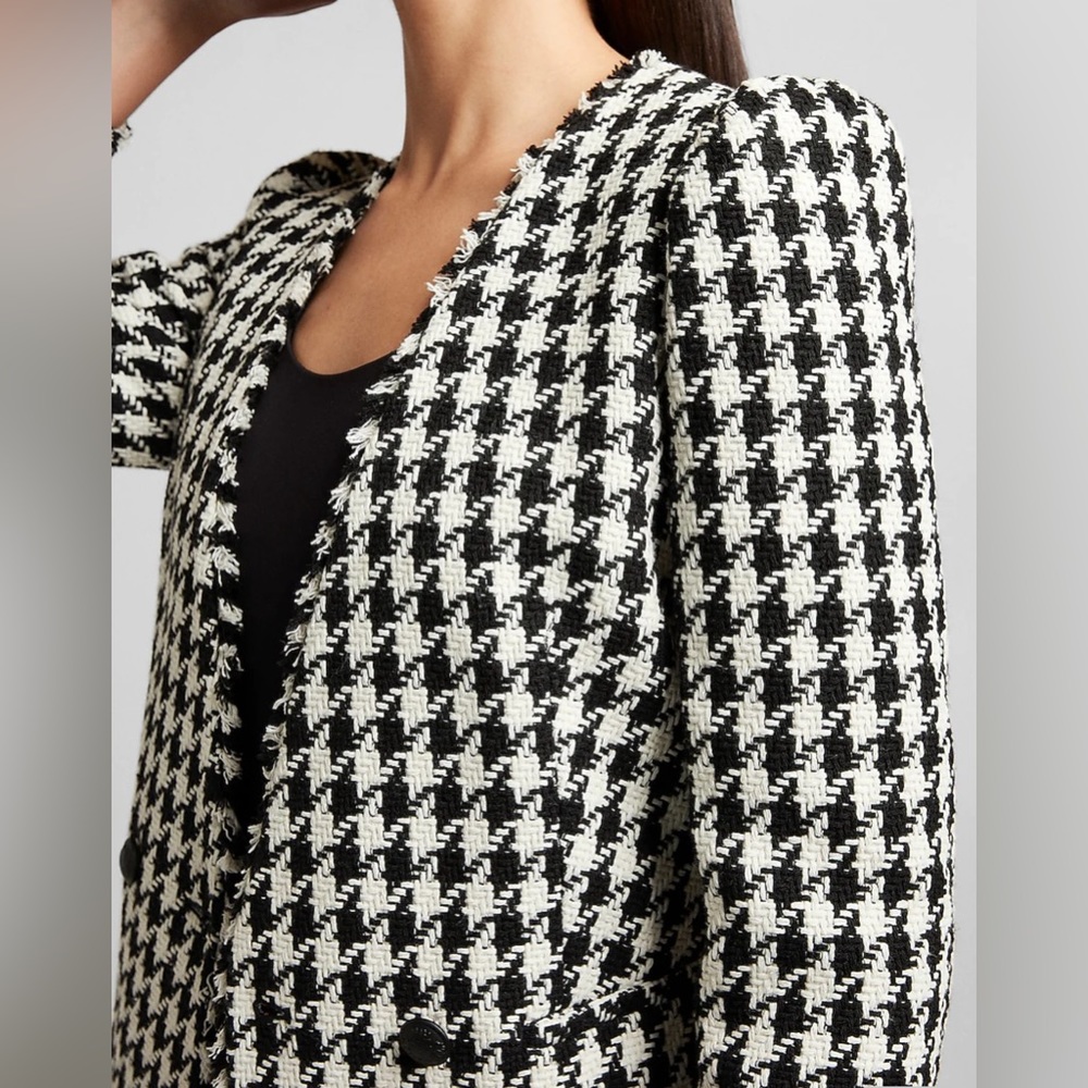 NWT Express Houndstooth double breasted tweed blazer black and white sz Large - Picture 6 of 17